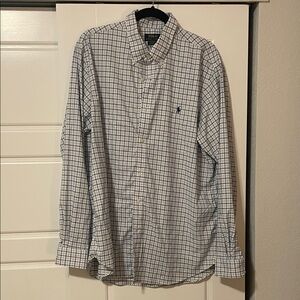 Polo Ralph Lauren White and Blue Plaid Performance Polo